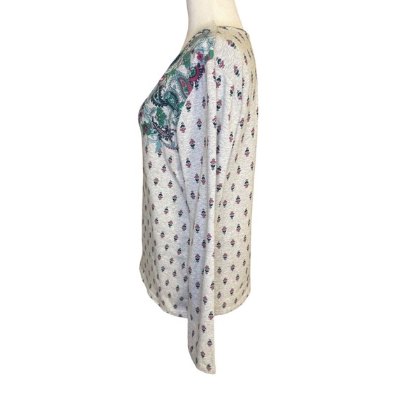 Talbots Tee Large Gray Paisley Medallion Floral Long Sleeve Scoop Neck Top - Picture 2 of 7